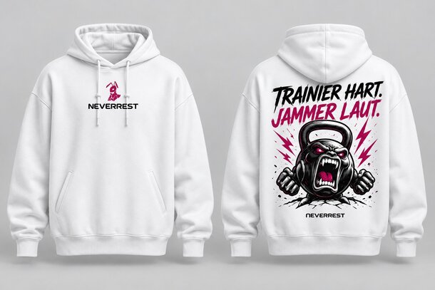 NEVERREST MOON Hoodie – Trainier hart. Jammer laut.