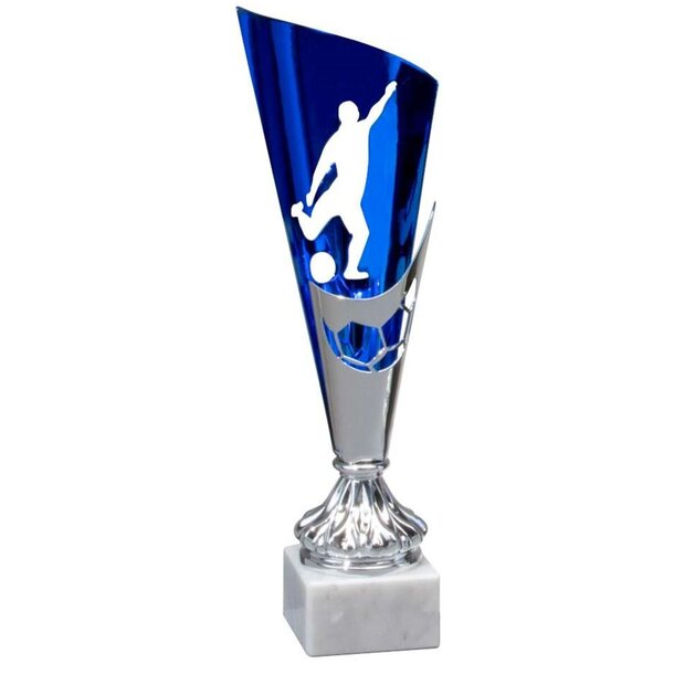 Pokal "Soccer" silber/blau, 31 - 33 cm