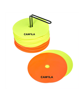 Cawila Floormarker 24er Set inkl. Halter | Markierungsscheiben, 12 x gelb und 12 x orange
