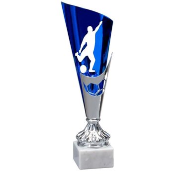 Pokal "Soccer" silber/blau, 31 - 33 cm