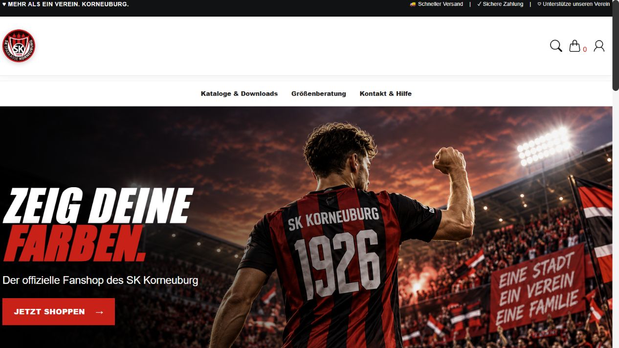 Aktuelle Startseite des SK Sparkasse Korneuburg Fanshops